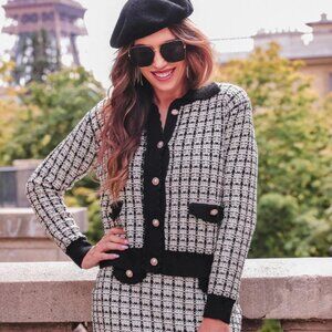 Take Me to Paris Black and White Tweed Cardigan Set